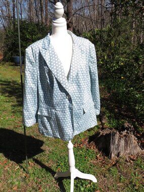 Emily Women's Plus Size 22W Blazer Jacket Aqua Chain Link Print Cotton